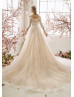 Off Shoulder Ivory Lace Champagne Tulle Ruffle Wedding Dress